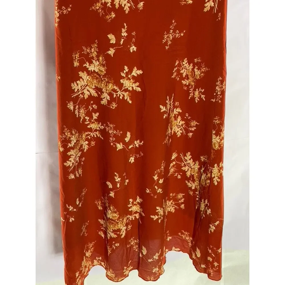 SIMPLE RETRO Women's Red Satin Floral Tall Strappy V-Neck Midi Dress SZ S - Picture 8 of 11